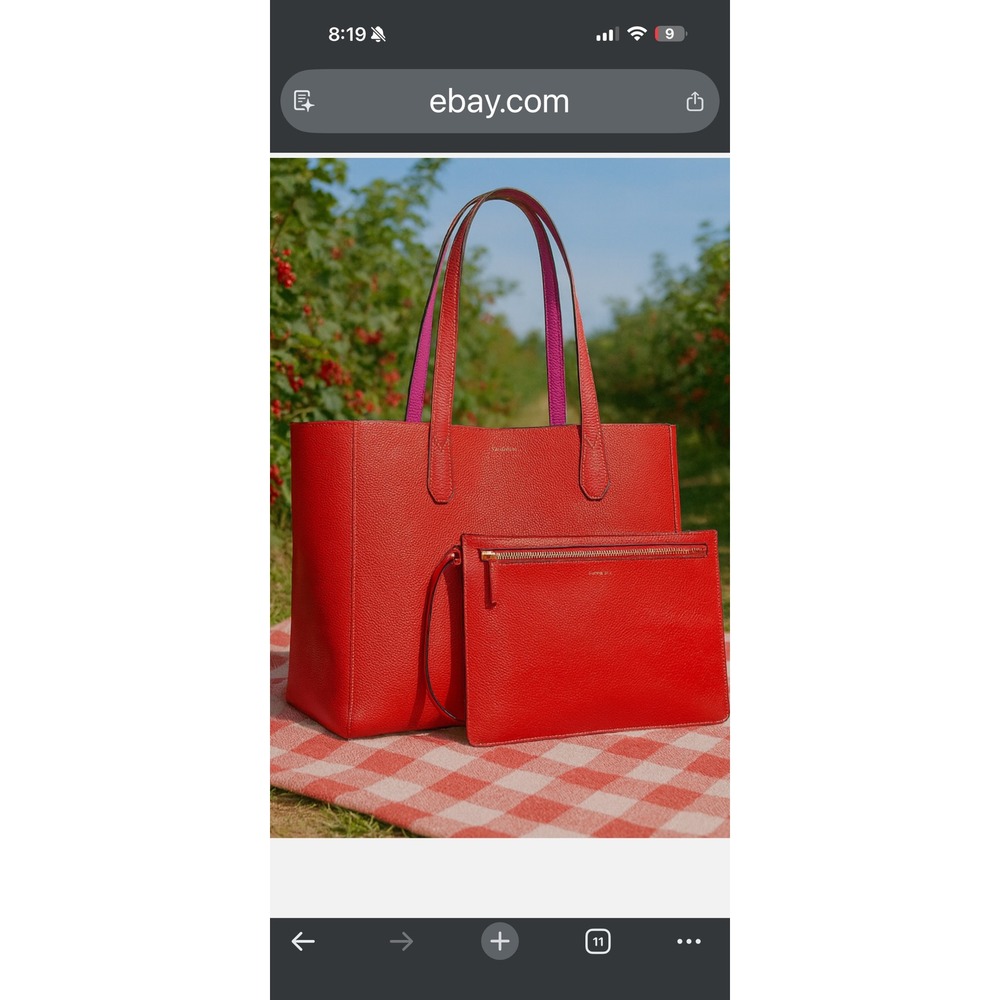 Tory‎ Burch Red Leather Tote Bag with Pouch